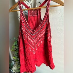 Bohemian Red Flowy Tank S/M/L worn once